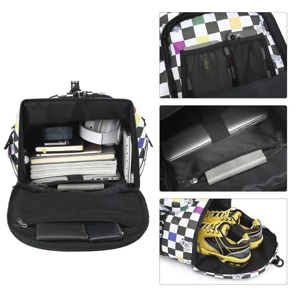 Kalesi Convertible Backpack Duffel Large Multicolor Checkered‎ Teddy Bear 20in